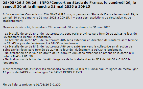 Raph9213's tweet photo. @blssbee_ les seuls informations officielles des fermetures sont sur https://t.co/S8LYBLlknj

pour le moment il n'y a pas de fermeture de prévu du périphérique https://t.co/IclPPPEwsP