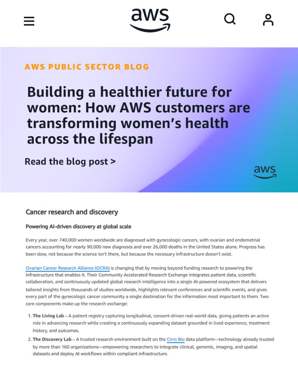 ocrahope's tweet photo. OCRA is honored to be highlighted by Amazon Web Services (AWS) for helping to shape the future of gynecologic cancer research. Read more about OCRA’s Community Accelerated Research Exchange, which is powered by AWS: https://t.co/v2lk3B61Cw

@2impacthealth
@AWScloud
@AWSNewsroom
@CirroBio