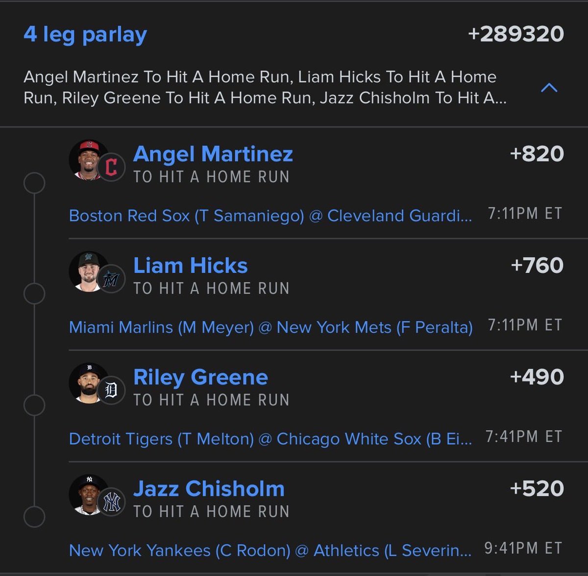 Half_Time_Picks's tweet photo. Wasn’t gonna run HR’s today but this slip is too nice not too. Tail Lightly 

Been cold but it’d be a great day to find a ray of sunshine. 

#MLB #HR #Dingers #Parlay #sgp https://t.co/zHJ5VDAmF7
