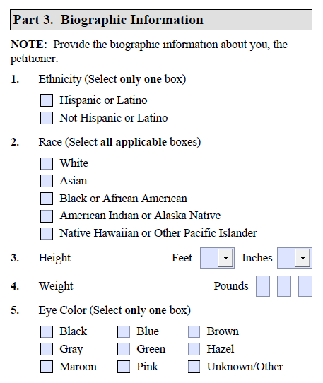 Spelljunkie's tweet photo. @mattvanswol Because these are the only race options on USCIS/immigration forms. https://t.co/EiMUGy5ksV