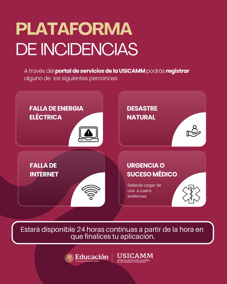 USICAMM_OFICIAL's tweet photo. 🔔 Participante de admisión y promoción vertical en educación media superior así como de horas adicionales.

Este fin de semana se llevará a cabo el instrumento de apreciación de conocimientos y aptitudes.

⚠️Si presentas alguna de las siguientes situaciones durante tu aplicación, puedes levantar una incidencia a través del portal de servicios de la USICAMM.

🔗: https://t.co/YKGKzGRF78
