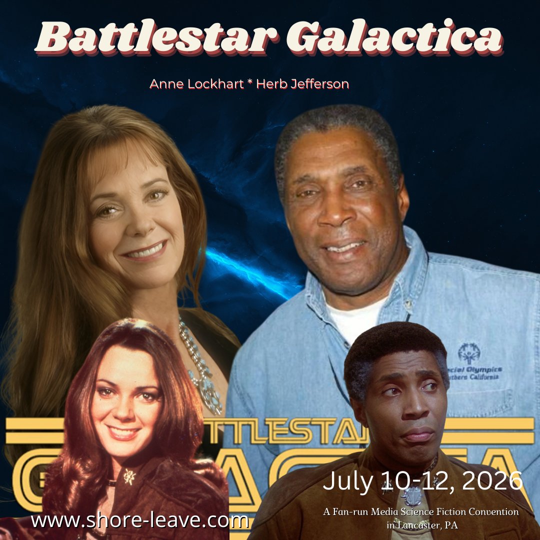 ShoreLeaveCon's tweet photo. Attention Flight Deck! Pilots Sheba and Boomer (Anne Lockhart and Herb Jefferson Jr) are scheduled for landing at Shore Leave, this July in Lancaster, PA. Make all preparations to celebrate these two heroes!
@hjjr.46 https://t.co/uxvl0lQRTS
