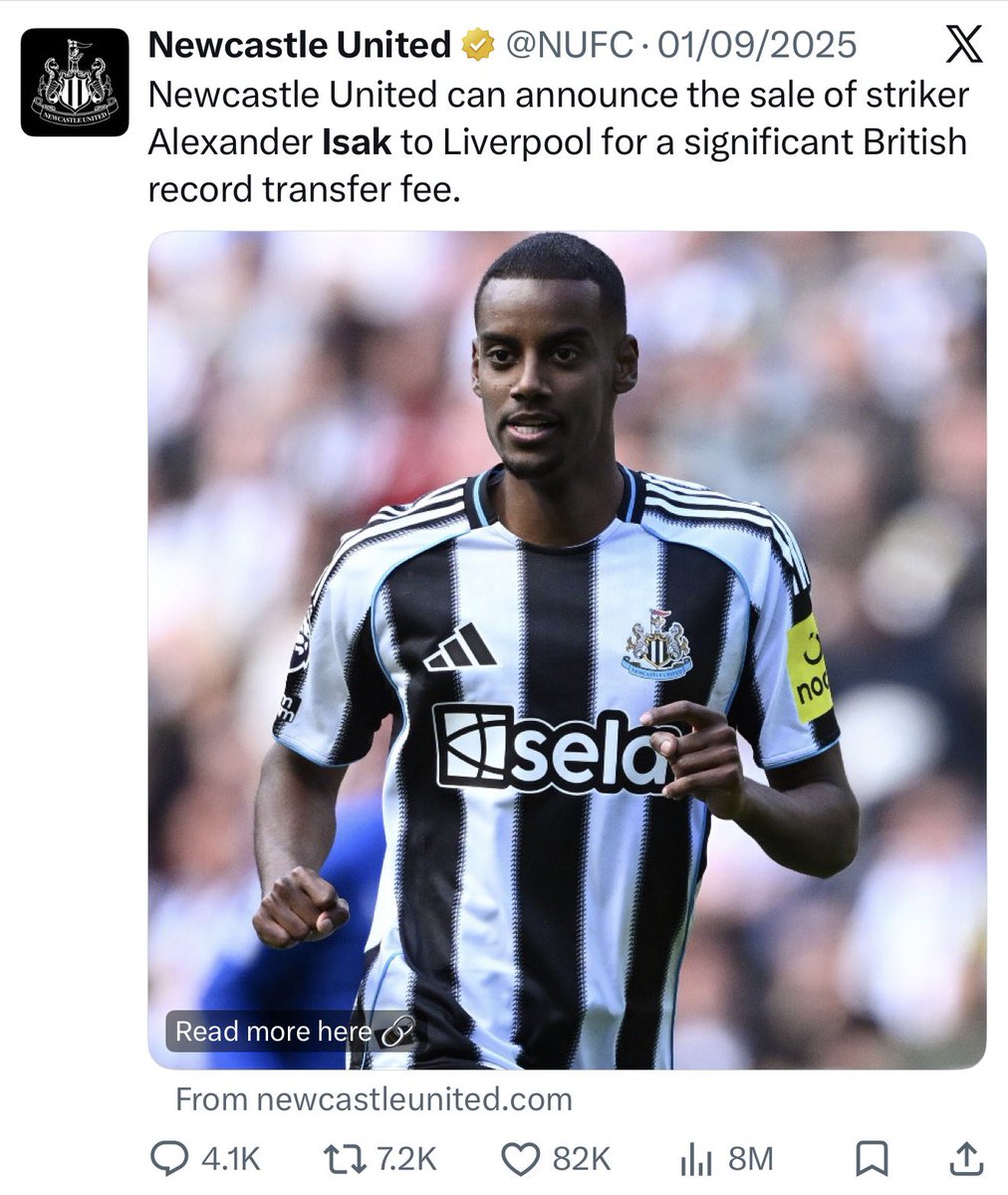 AdamP1242's tweet photo. Anthony Gordon had nothing at Newcastle United towards the end of his time being kept on the bench in the remaining few games but left the football club with everything 

Alexander Isak had everything at Newcastle United and left with nothing while forever being labelled a traitor at the club 

Newcastle United will never forget this down the line, players come and go but actions and memories last a lifetime 

Make sure you are remembered for the good things in life ⚫️⚪️

#NUFC