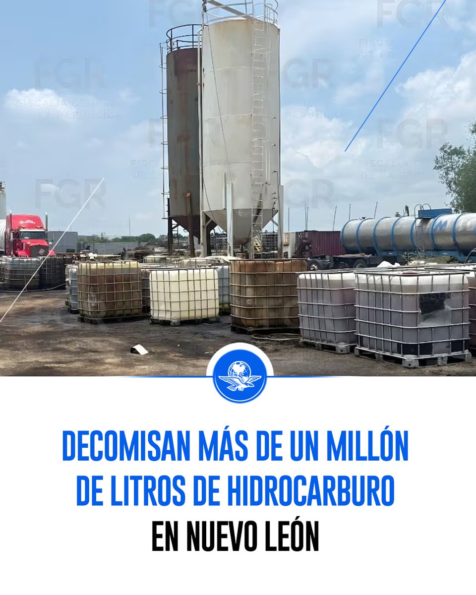 El_Universal_Mx's tweet photo. 🚨 La Fiscalía General de la República decomisó más de un millón de litros de posible hidrocarburo durante un cateo efectuado en un inmueble del municipio de Cadereyta, Nuevo León

🛑 Presuntamente, el predio era utilizado para almacenar combustible de procedencia ilícita

https://t.co/IQCbECGIa3