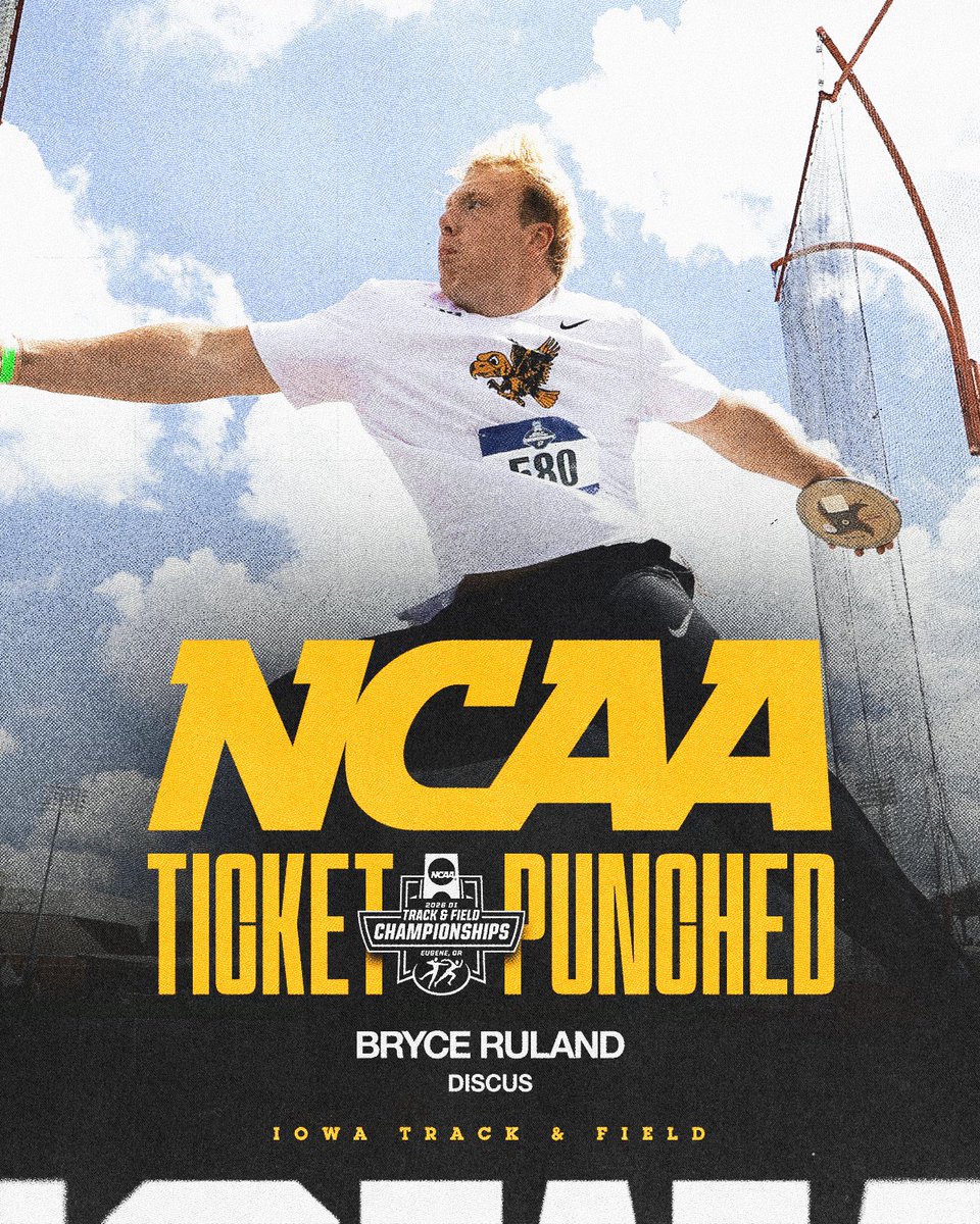 IowaXC_TF's tweet photo. 𝙁𝙄𝙍𝙀𝘿 𝙐𝙋 for a trip to Eugene 🎟️

Men’s Discus:
7. Bryce Ruland - 57.66 meters, q https://t.co/LStD7823b6