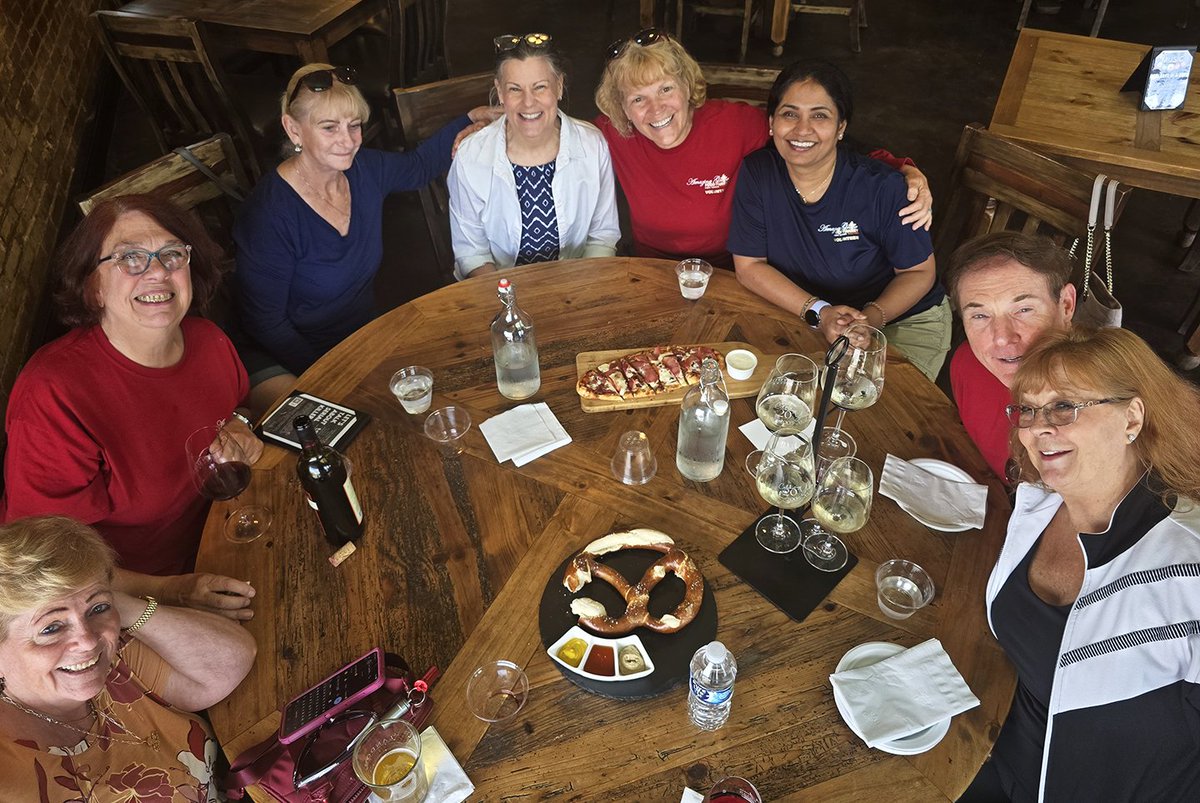 AGFoodPantry's tweet photo. Friday Friends at Landon’s in Wylie! After a long week of hard work at AGFP, these lovely ladies, and George, celebrate with lunch at Landon’s Winery and other favorite are restaurants. Thank you, Friday crew, for your dedication in preparing for Saturday's client service! https://t.co/9cmKIhWqYK