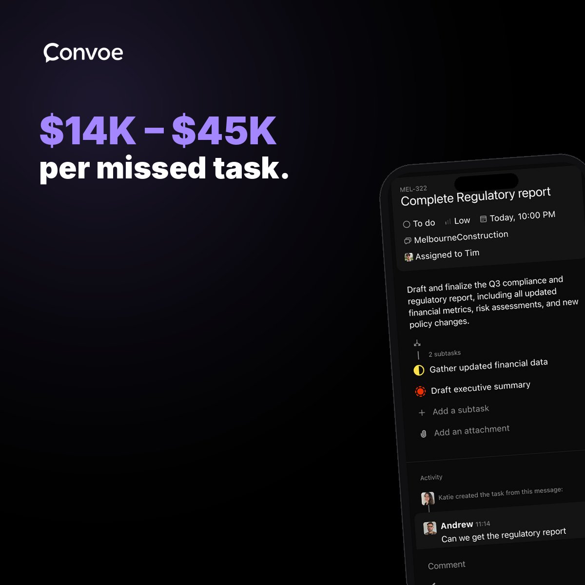 convoeai's tweet photo. One missed task on a construction site.

Average direct cost: 3-5x the original task cost (structural work)
Average programme impact: 1.5–3 days
Cascading subcontractor delays: 5-8 trades affected

All from one message that got buried.

#ConstructionManagement #MissedTasks #ChatToTask