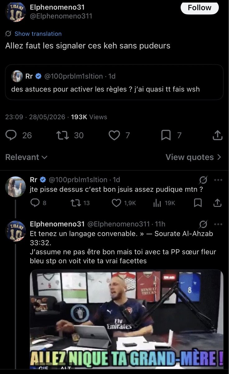 MV1625's tweet photo. @Elphenomeno311 @hwrlock Le boug a quand même l’audace de citer une sourate disant d’avoir un langage convenable, il utilise un gif avec une insulte puis insulte quelqu’un juste après 🤣 https://t.co/COohGut8rK