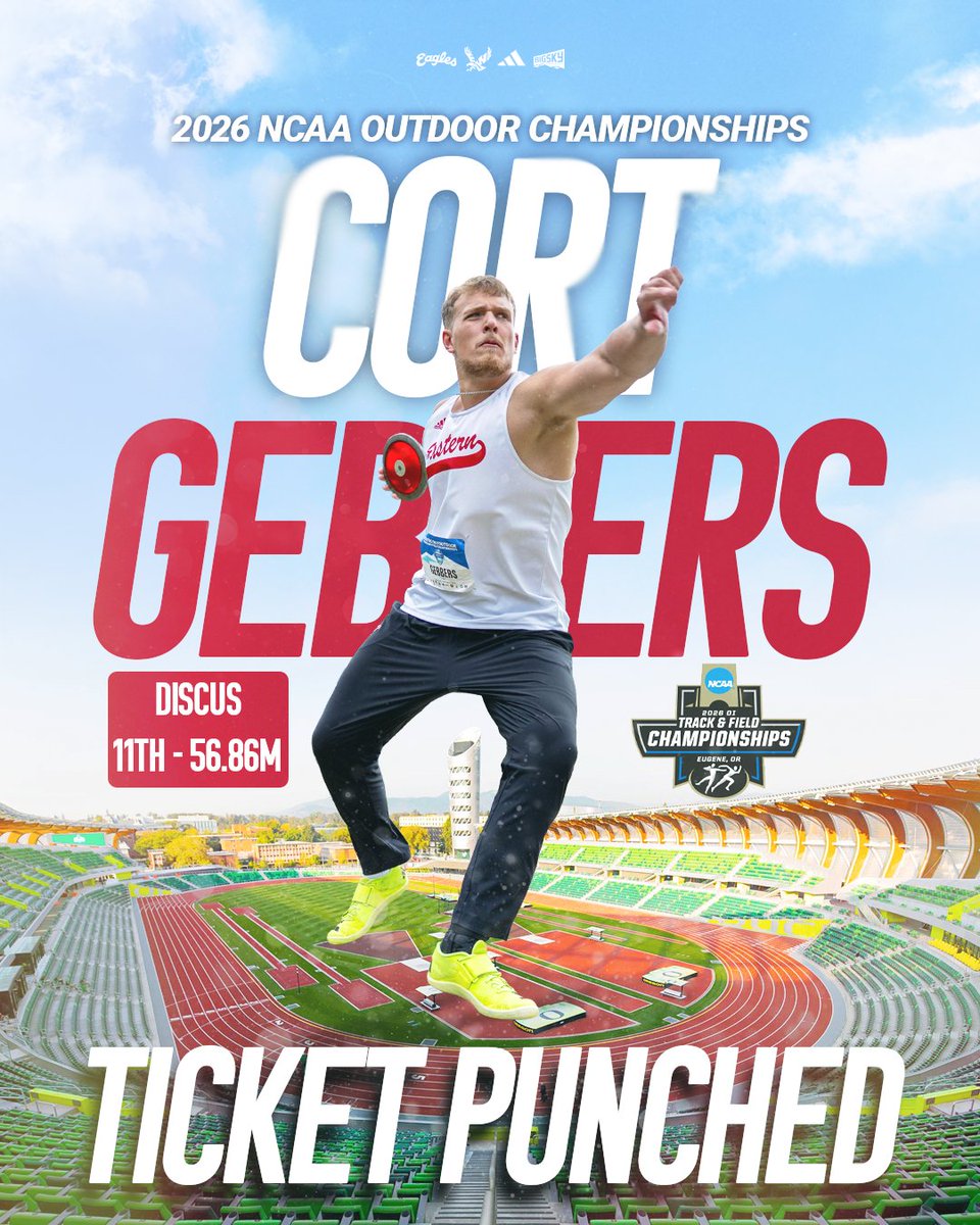 EWUTFXC's tweet photo. 🚨 TICKET PUNCHED 🚨

Cort Gebbers is headed to the NCAA Championships after qualifying in the discus! 🔥

#GoEags https://t.co/F93B0XA4ku