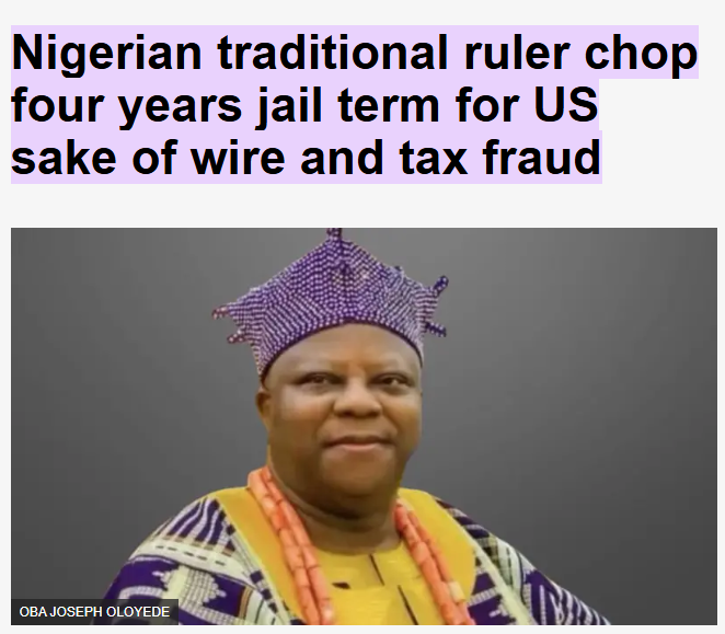 CnarIpob's tweet photo. @Maya_leeke oba Oloyede, who holds dual citizenship in Nigeria and the United States 
Osun Oba Jailed in US Over $4.2Million COVID-19 Fraud https://t.co/9qBeHQS1SA
