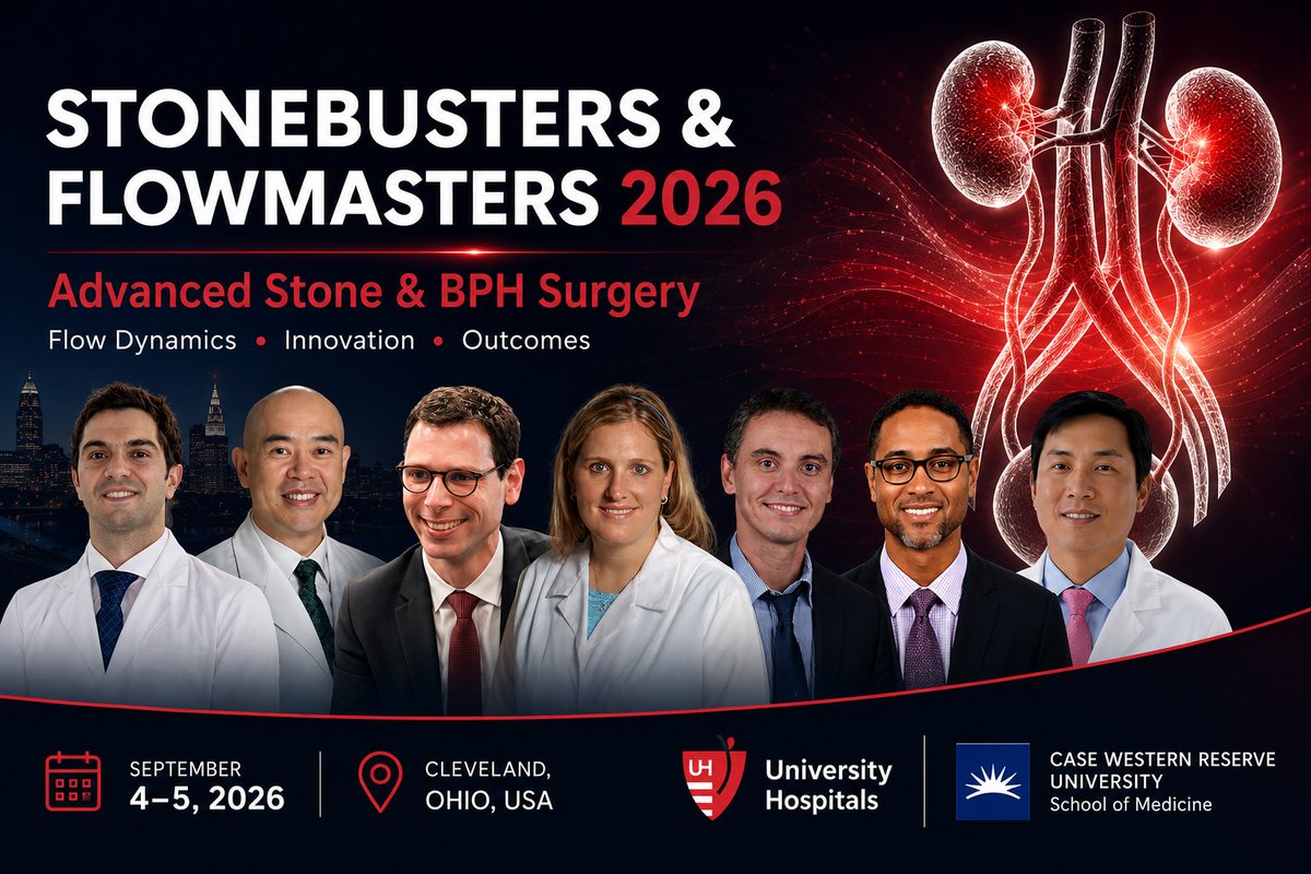 DRSALVADOSTONE's tweet photo. 🚨 SAVE THE DATE 🚨

Stonebusters &amp; Flowmasters 2026
Advanced Stone &amp; BPH Surgery

📍 Cleveland, Ohio
📅 Sept 4–5, 2026

World-class faculty • Complex cases • Innovation • Surgical techniques

🔜 Registration info coming soon

@CaseUrology @FelipePauchard @michaelzellmd https://t.co/4wTSLnTLms