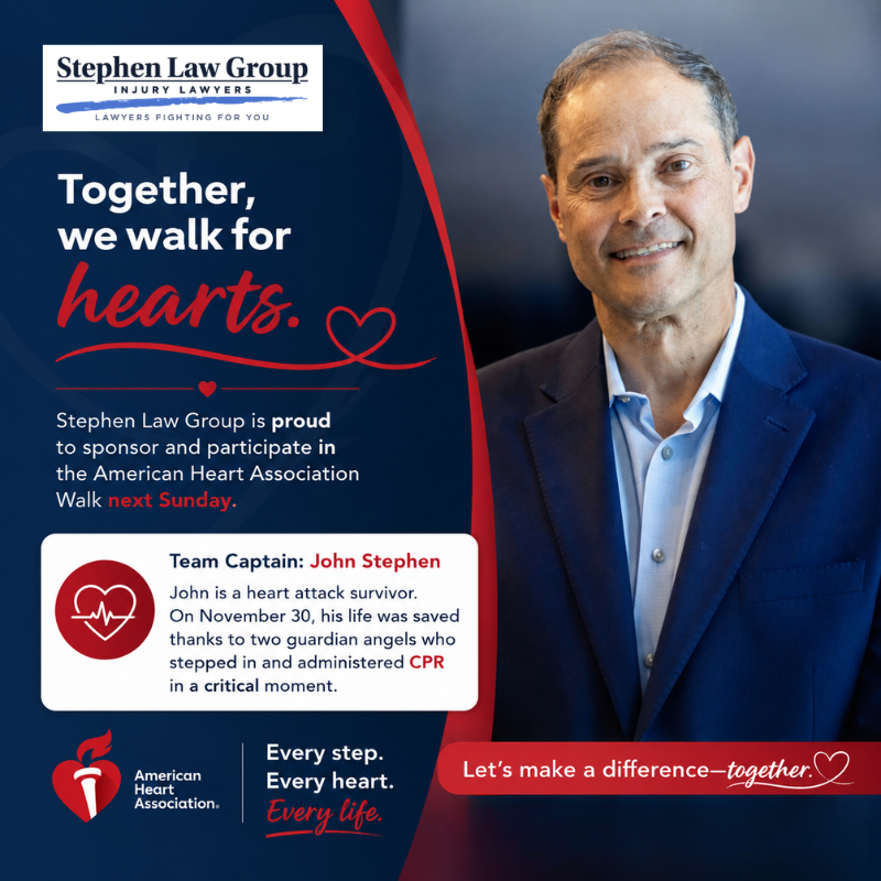 StephenLawGroup's tweet photo. We’re proud to support the American Heart Association Walk next Sunday as a sponsor and participant.

If you'd like to support our team or join us for the walk, we’d love to have you alongside us. ❤️

Support us here: https://t.co/eNd0yyK62q https://t.co/pdkoPMs2Zx