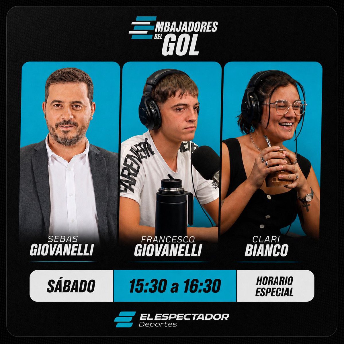Embajadores_gol's tweet photo. 🚨 Mañana HORARIO ESPECIAL ⏰

Desde las 15:30 los esperamos por @ElEspectadorUy ⚽️🔥 

¡Los esperamos! https://t.co/s6tKmTmNcy