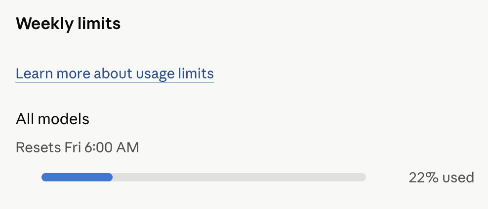 TheThomHart's tweet photo. Nearly 1/4 of my weekly @claudeai limit consumed in 12 hours working with Opus 4.8 today. 

Hopefully this gets better @ClaudeDevs. https://t.co/cPsumXYLJp
