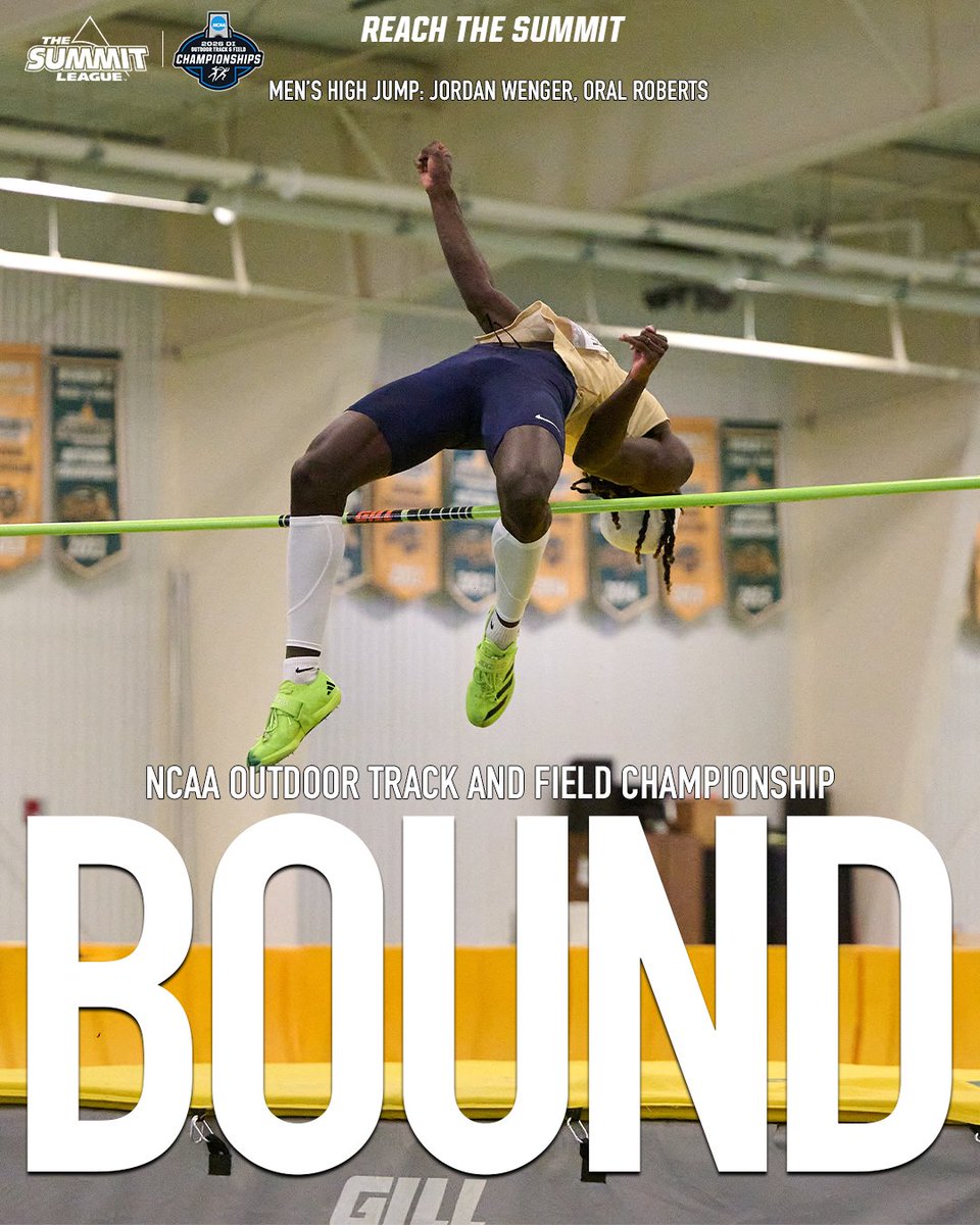 TheSummitLeague's tweet photo. Jordan Wenger is headed to the NCAA Outdoor Track and Field Championships 👏   

The Golden Eagle sophomore tied for fourth in the High Jump (7-2.5) at the NCAA West Regional!    

#ReachTheSummit x #SummitOTF x @ORUTrack https://t.co/gFDC46r82L