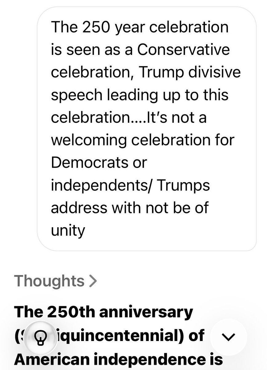 Amy20Love's tweet photo. @glennbeck @glennbeck @grok
Over half American population don’t see this as a unity celebration but Conservatives celebrations knowing Trump will turn it into a us vs them partisan speech….This is about Trump not about all Americans https://t.co/1vtltKc8XO