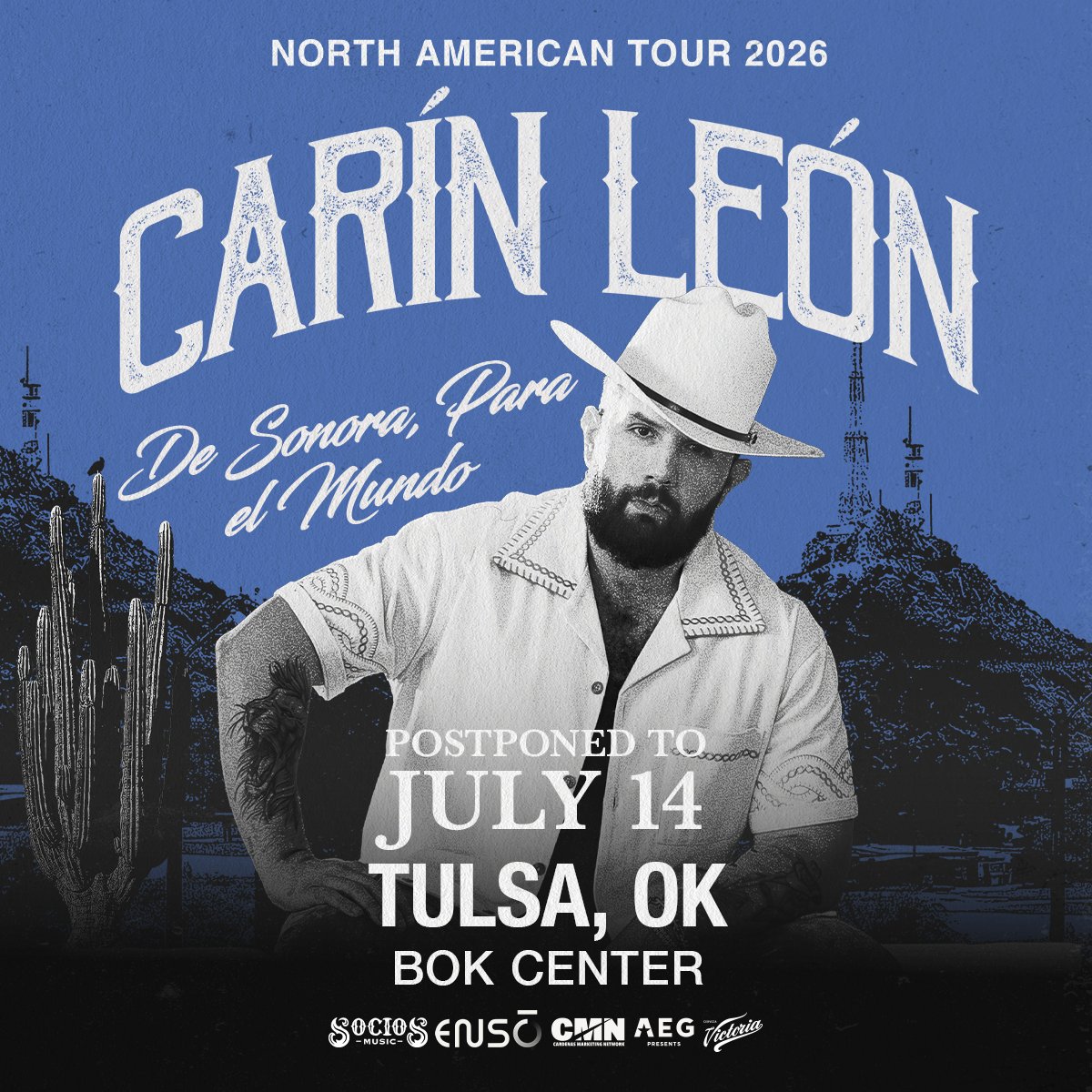 BOKCenter's tweet photo. To maintain the quality of the show and concert experience, Carín León’s performance scheduled tonight at BOK CENTER in TULSA, OK has been postponed to Tuesday, July 14, 2026.

Tickets will remain valid for the rescheduled performance date and no further action is required. https://t.co/36JGq4LXQI