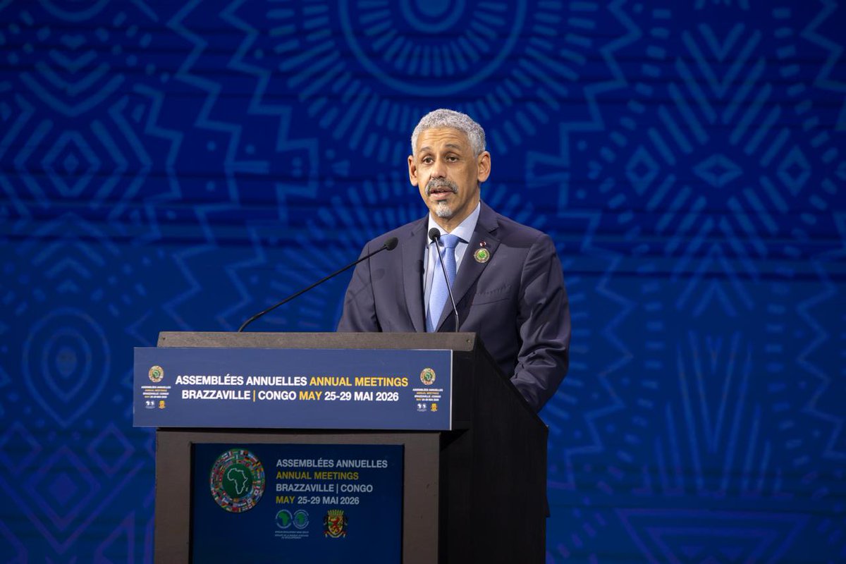 AfDB_Group's tweet photo. At the closing ceremony of the #AfDBAM2026 in Brazzaville on 29 May, @AfDBPresident Dr Sidi Ould Tah thanked the Republic of the #Congo for its “fraternal welcome” and “exceptional organisation” of the 61st Annual Meetings. 

President Ould Tah also announced that Angola has pledged to the replenishment of the African Development Fund (ADF-17), bringing the number of African contributing countries to 25. He emphasised that the Bank Group’s ambition is to become, “the solution bank, for the Africa we want.”