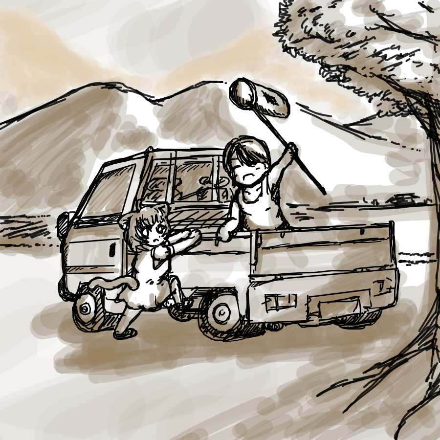 onsenkitune's tweet photo. 田舎の軽トラ、夏の匂いがするっぴ(*'▽')
＃プロテインザスバル ＃絵かゆ https://t.co/2DwuMMDJDc