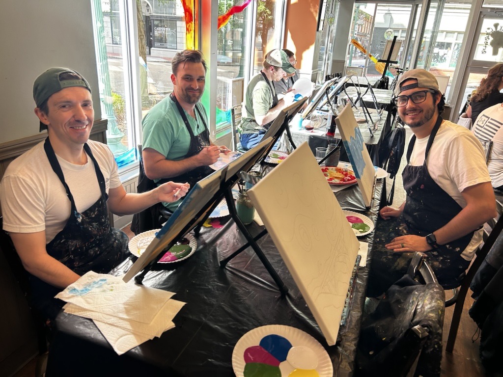 CAMCEMedIAM's tweet photo. The Vandalia Health CAMC Emergency Medicine Residency hosted this week’s journal club at Uncork and Create, giving our trainees, faculty and staff a chance to tap into their artistic sides.🎨 https://t.co/qT3Qa6hwgm