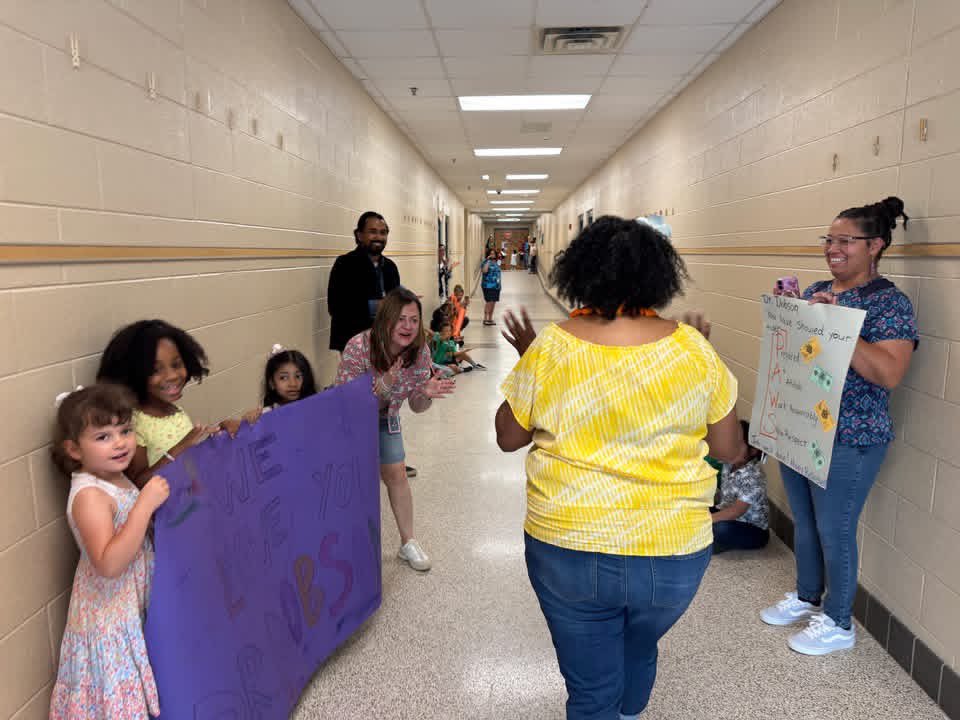 DiggsLatham's tweet photo. On the #LastDayofSchool, staff and students gathered for one of our famous "parades" as we continued the surprises in celebration of Dr. Dobson and her upcoming retirement. #TigerPride https://t.co/9J7M5fU19E