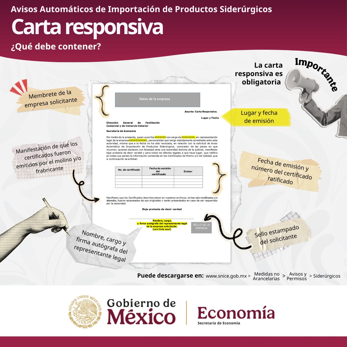 SNICEmx's tweet photo. 🧐 ¡ENTÉRATE!
Aviso Automático de Importación de Productos Siderúrgicos
Evita rechazos, conoce las recomendaciones para la Carta responsiva
https://t.co/cuk2R0CXYC https://t.co/GSQfNo89fu
