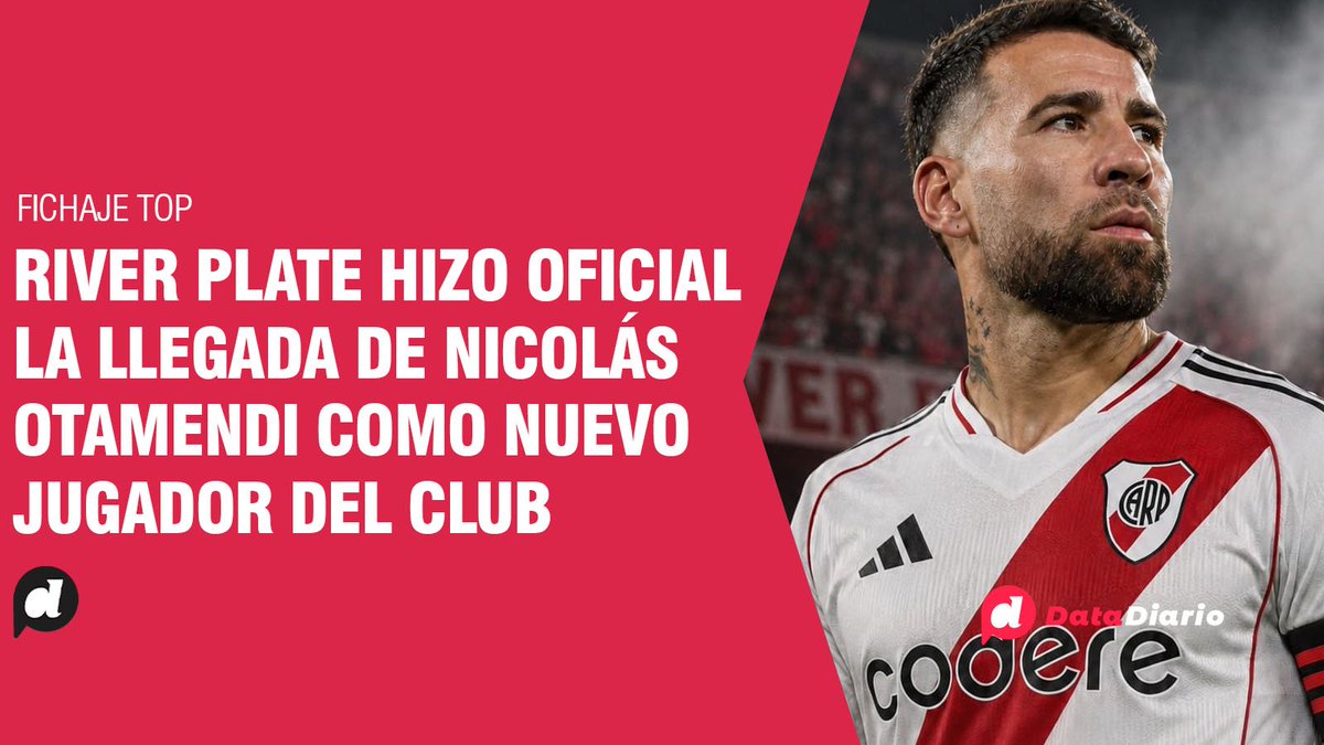 DataDiario's tweet photo. ⚪🔴 RIVER PLATE OFICIALIZÓ LA LLEGADA DE NICOLÁS OTAMENDI 

📝 El defensor campeón del mundo firmó un contrato por 18 meses y se convirtió en nuevo jugador del club.

✈️ La presentación se concretó este viernes, a horas del viaje de la selección argentina a la Copa del Mundo. https://t.co/Gn3nl8QZpO