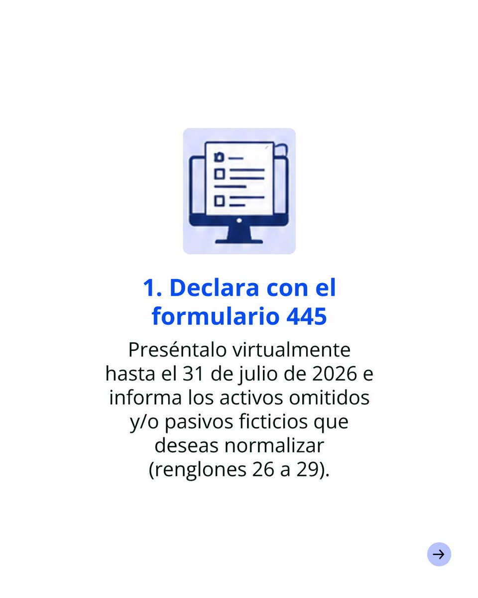 actualicese's tweet photo. #Infografía | 📝 Así es el formulario 445, expedido por la Dian, para la normalización tributaria 2026 🚨 Contribuyentes con activos omitidos o pasivos ficticios pueden regularizar su patrimonio con una tarifa del 19 % hasta julio de 2026.

💻 Ingresa 👉 https://t.co/jQx1ee7rVb https://t.co/w0LrvxJKIK