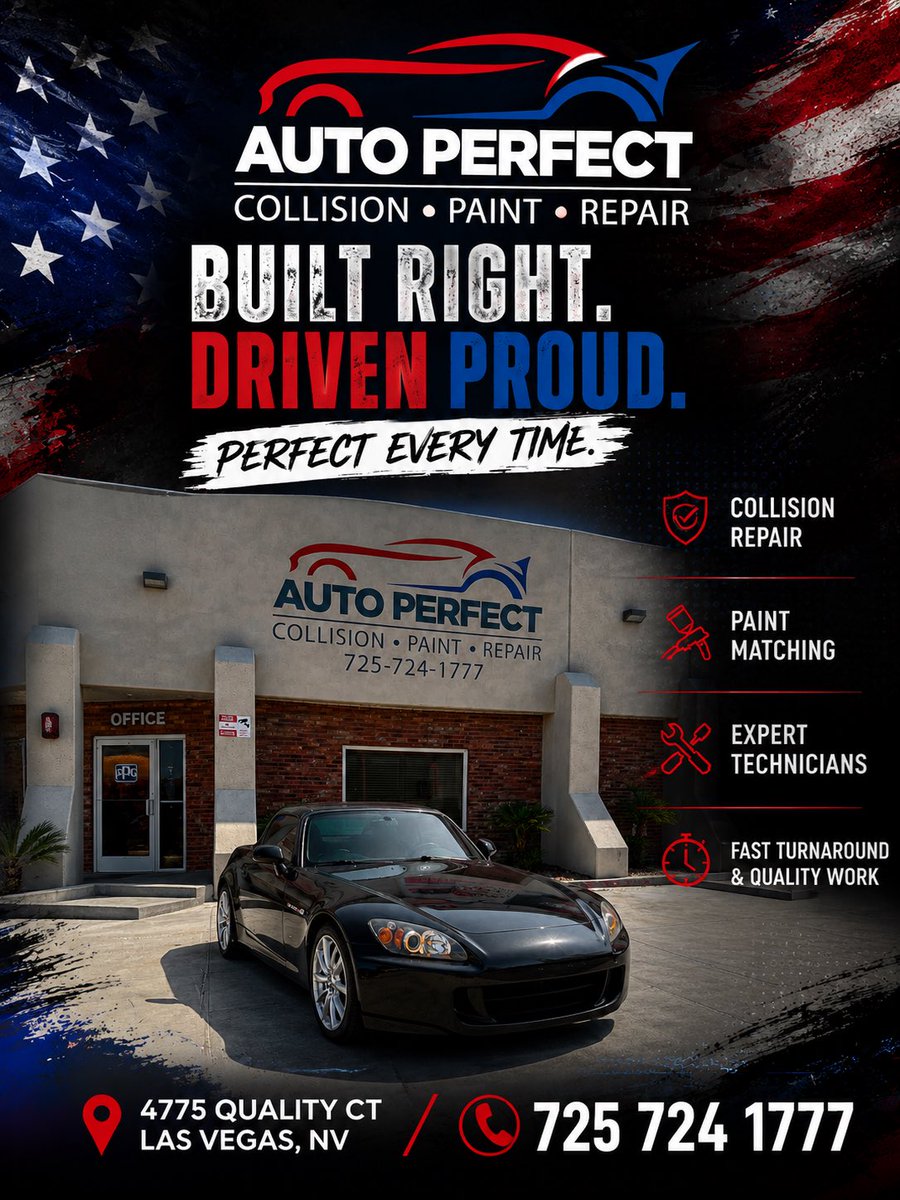 AutoPerfectLV's tweet photo. 🇺🇸 Precision. Quality. Results. 🇺🇸

Trust a team that delivers craftsmanship, attention to detail, and quality you can see from every angle.

📍 4775 Quality Ct, Las Vegas, NV
📞 725 724 1777

#AutoPerfect #LasVegasAutoBody #CollisionRepair #AutoPaint #CarRestoration https://t.co/HUyxBluIQZ