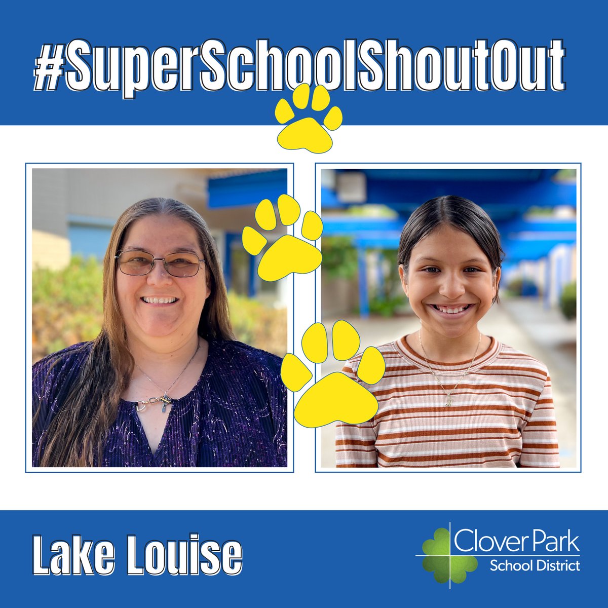 CloverParkSD's tweet photo. This week, we’re giving a #SuperSchoolShoutout to Lake Louise Elementary School with multilingual language learner (MLL) teacher Kathleen Friend and fourth grader Naomi Rosales-Alvarado. 💙💛

Read more: https://t.co/e1ZrpaP8qL https://t.co/nUrVHCC87Y