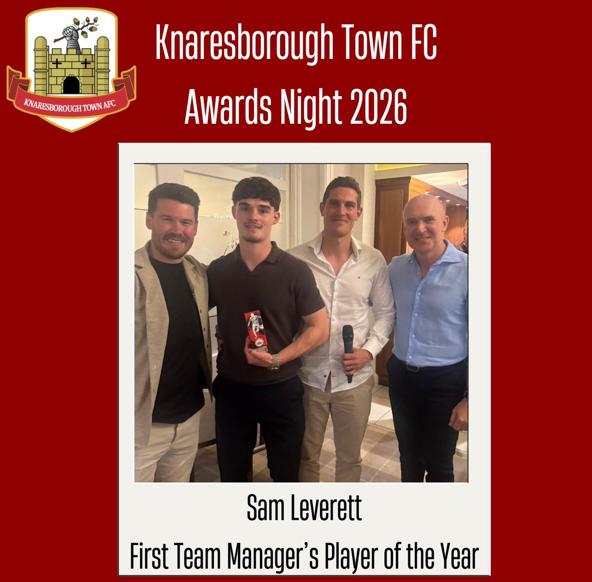 KnaresboroughFC's tweet photo. 𝗞𝗻𝗮𝗿𝗲𝘀𝗯𝗼𝗿𝗼𝘂𝗴𝗵 𝗧𝗼𝘄𝗻 2025/26 𝗠𝗮𝗻𝗮𝗴𝗲𝗿'𝘀 𝗣𝗹𝗮𝘆𝗲𝗿 𝗼𝗳 𝘁𝗵𝗲 𝗬𝗲𝗮𝗿

Our manager's voted for their players of the year

First Team Manager's Player of the Year was @SamLeverett_ 

Second Team Manager's Player of the Year was George Meaking https://t.co/kFQCxqbniM