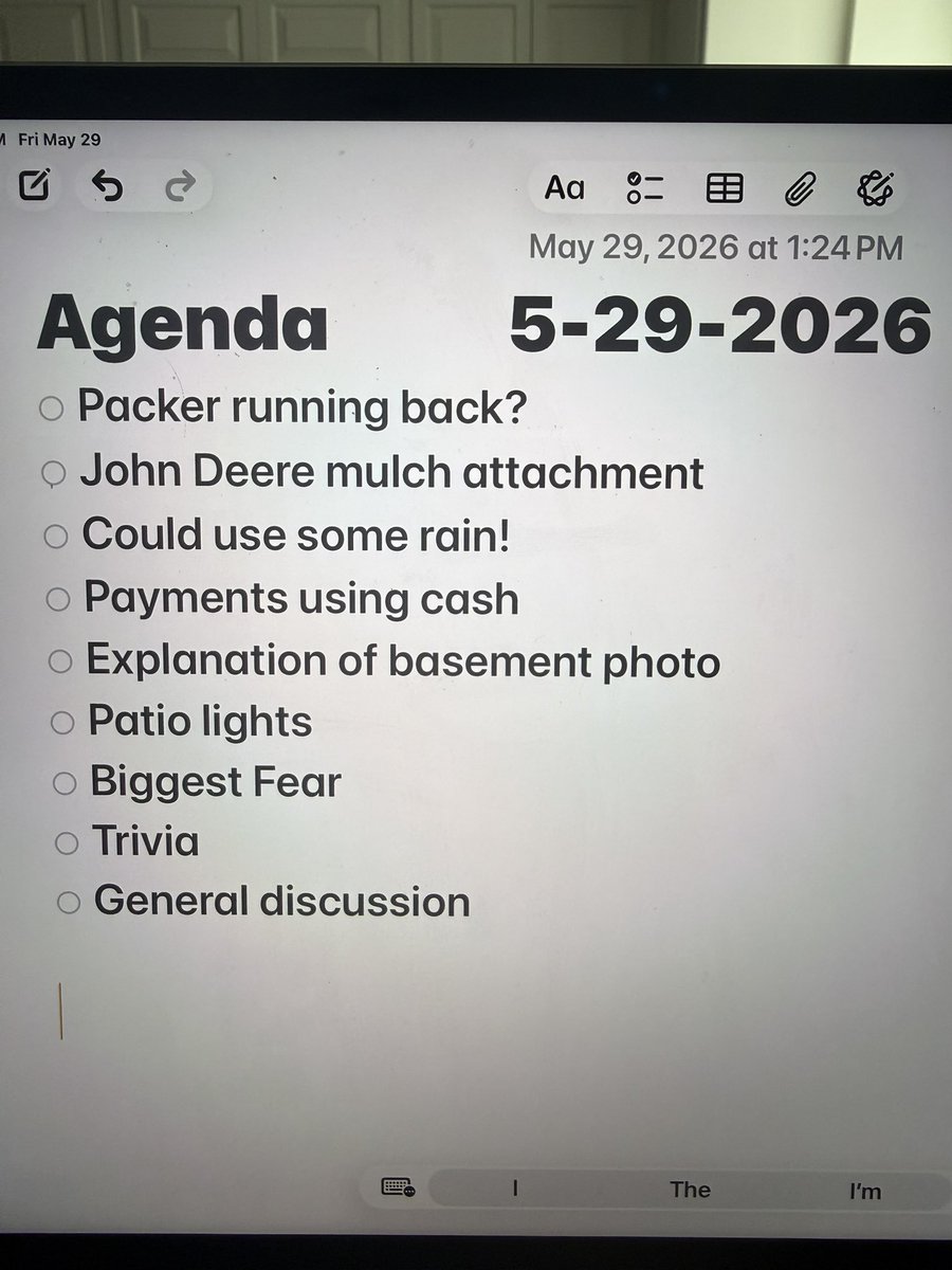 kenzianidiot's tweet photo. my dad goes to a bar with his friends every friday and he makes a list of discussion topics pt 132 https://t.co/ouahfHCG0w