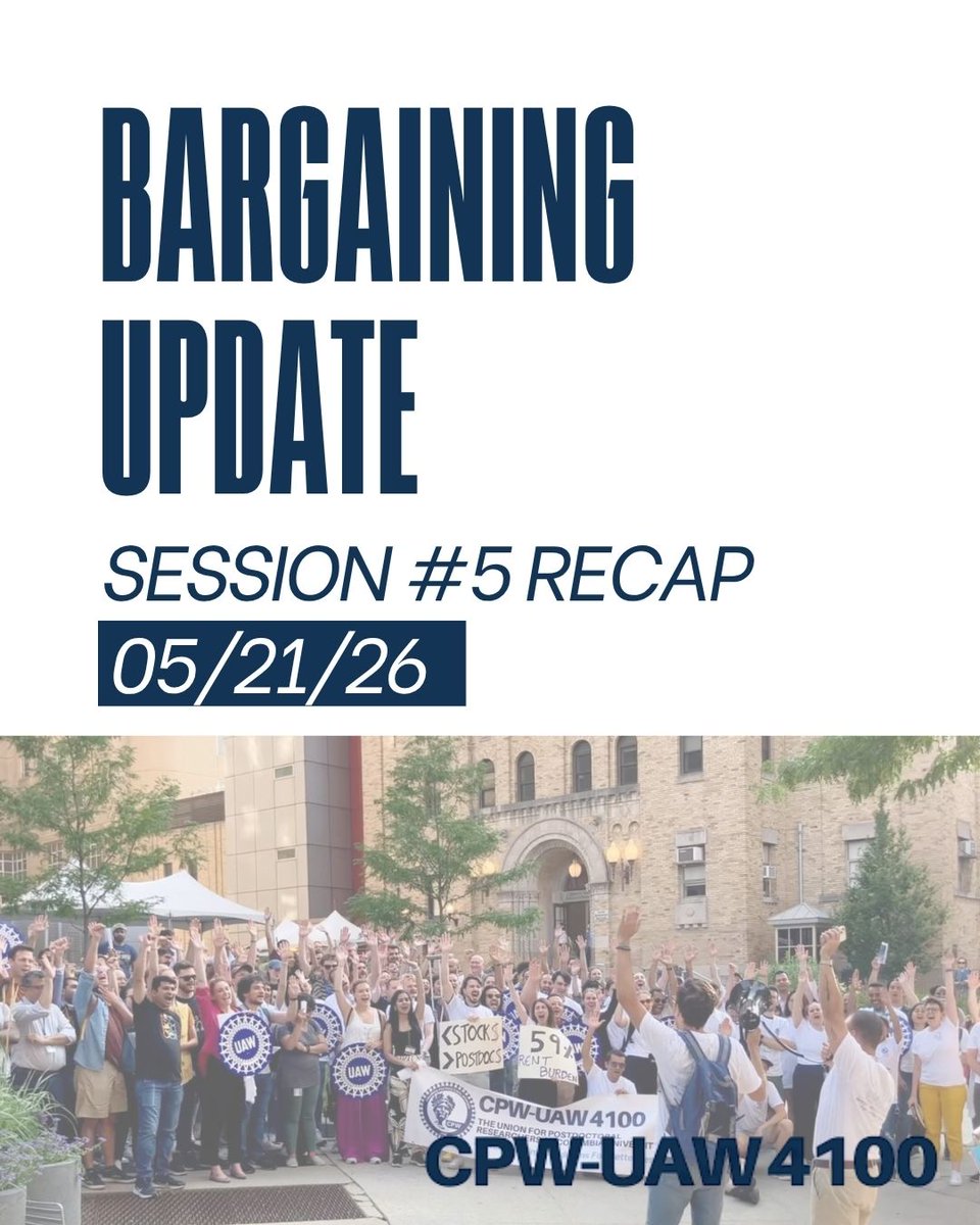 CPWUAW's tweet photo. 💥Bargaining Update, Session #5

CU proposed their version of an “improved” contract. While we continue to bring prestige and funding to the university, the university’s responses shows indifference towards the improvements we need.

⏩ We’ll be bargaining next on June 1st! https://t.co/byAUYa0dwI