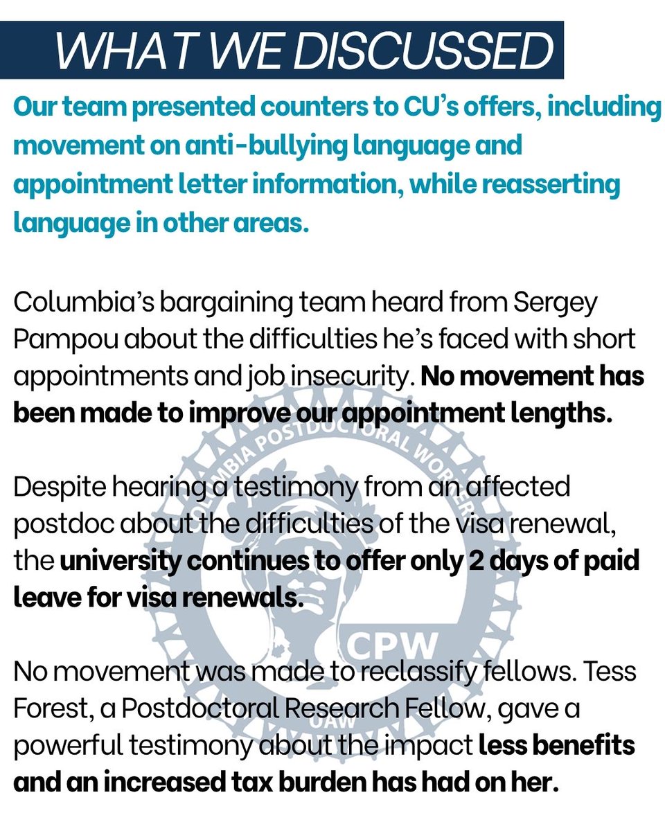 CPWUAW's tweet photo. 💥Bargaining Update, Session #5

CU proposed their version of an “improved” contract. While we continue to bring prestige and funding to the university, the university’s responses shows indifference towards the improvements we need.

⏩ We’ll be bargaining next on June 1st! https://t.co/byAUYa0dwI