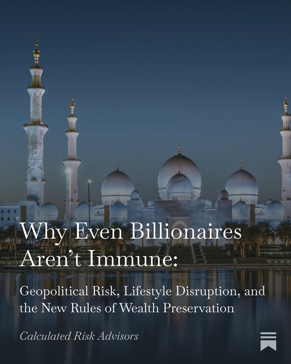 CalcRiskAdv's tweet photo. In early 2026, one of the world's most celebrated wealth destinations became a case study in how quickly the assumption of safety collapses. Iranian retaliatory strikes on Gulf infrastructure forced Dubai International Airport to suspend operations for days. Private aviation clients, long-term residents, and high-net-worth families who had built their lives around the UAE found themselves with no exit, rerouting overland through neighboring countries simply to reach a functioning airport. The city that sold certainty had none left to offer. 
https://t.co/Dwq2xu7cZr
https://t.co/NL8q72tSBA
