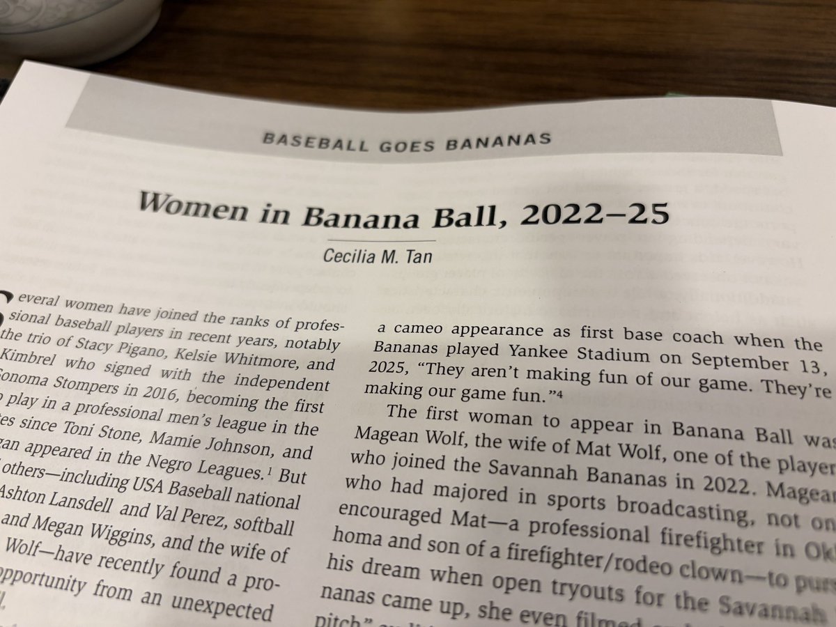 whyilikebb's tweet photo. Another thing I get to enjoy now that I’m not the editor: writing for the journal! This issue includes my article on women playing Banana Ball. Thanks @TheSavBananas for making some opportunities for women in professional ball! Eagerly awaiting @wpbl_official in August! https://t.co/uVkEgp9rxe