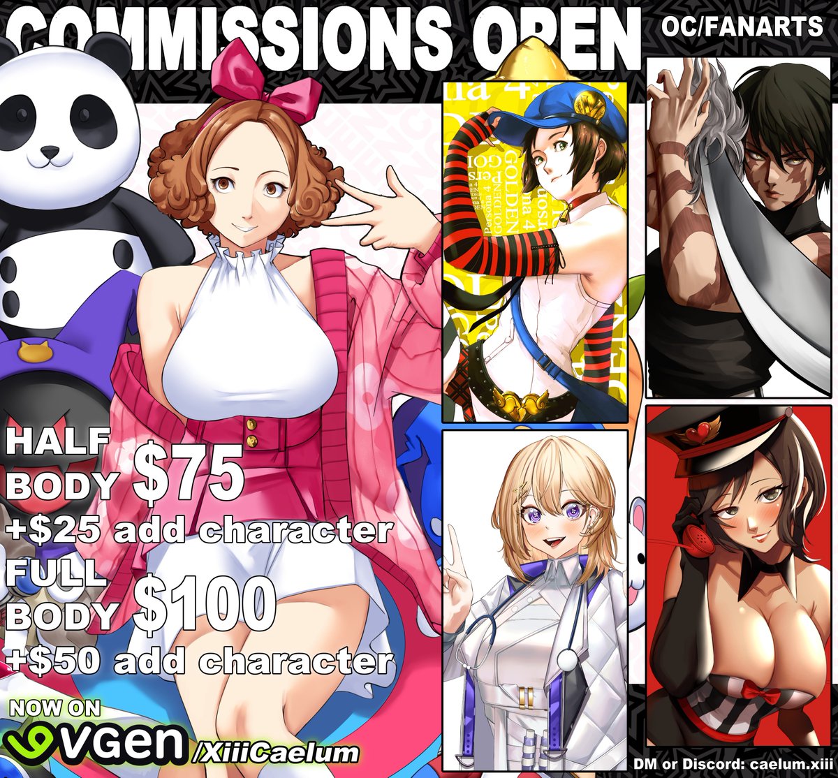 XiiiCaelum's tweet photo. ✨COMMISSIONS OPEN! ✨
I need materials for my studies, and this is my only job for now so...

¡Exclusive discounts on Vgen!
25% discount on summer-theme!🏖️☀️
Bonus sketch on Persona series! ❤️ https://t.co/OzAhDFjARn