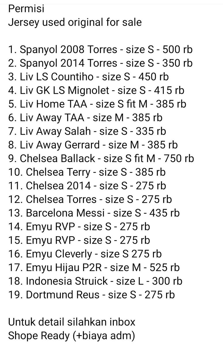 abimayuID's tweet photo. Jersey original for sale
Detail silahkan inbox
Untuk harga dan size ada di foto
@Jerseyforum 
#jersey4sale https://t.co/ZeQGpVSBLI
