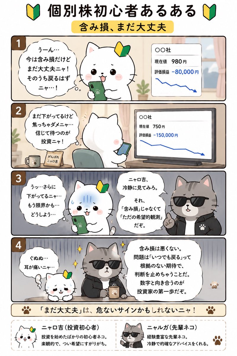 tosioff's tweet photo. AI 4コママンガ

⭐︎投資初心者あるある
含み損

#投資初心者あるある
#株式投資
#4コママンガ
#含み損 https://t.co/u5UA1Ezm8V