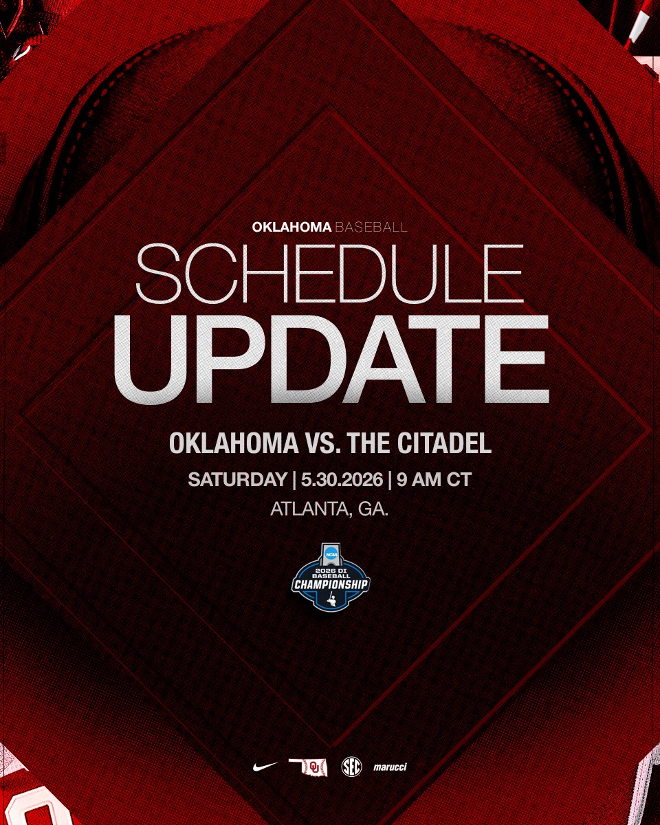 OU_Baseball's tweet photo. no baseball tonight ⛈️

Sooners vs. The Citadel at 9 a.m. CT Saturday

» https://t.co/J5ITnpJV5R https://t.co/nFxi3h7UI4