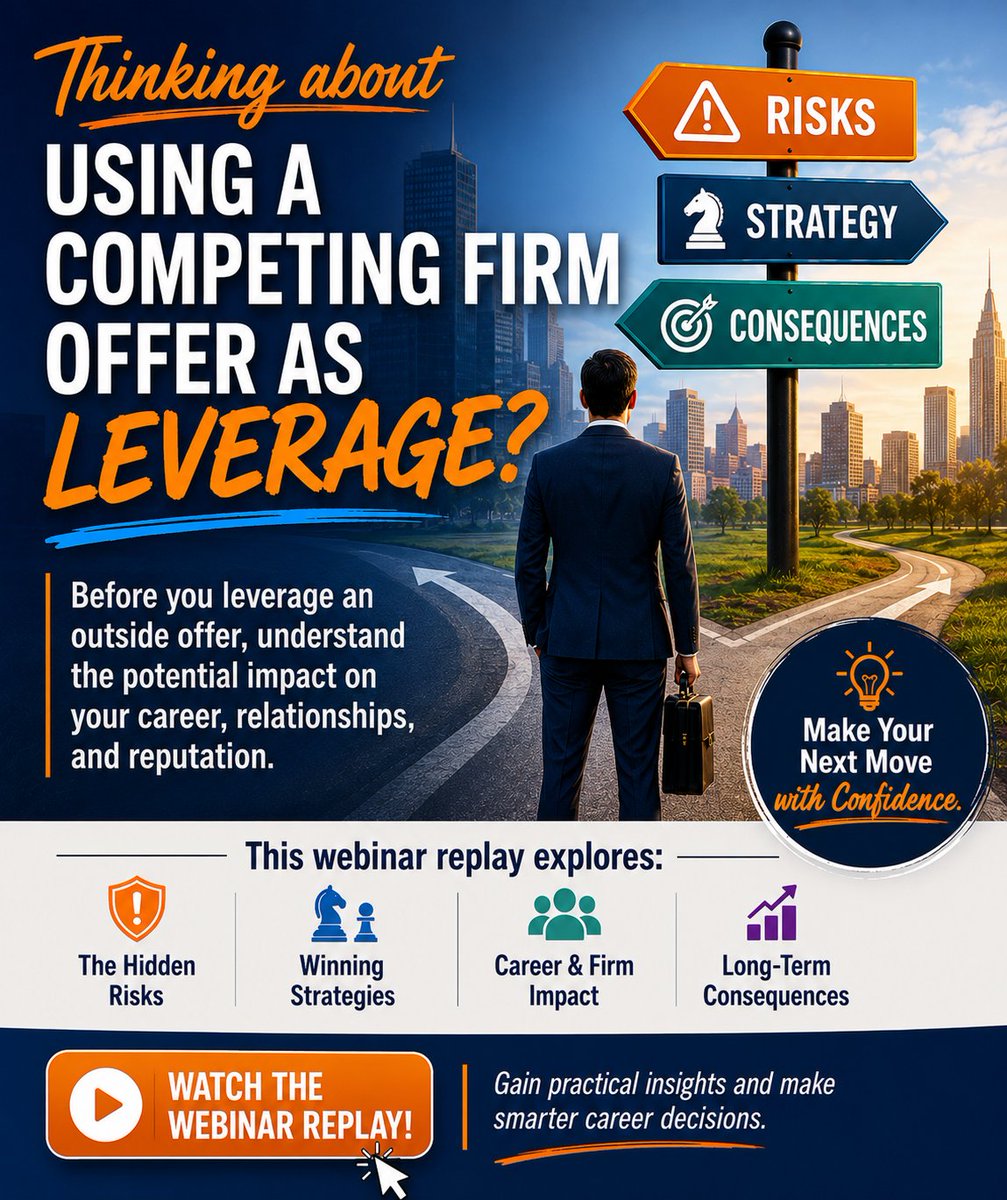 AHarrisonBarnes's tweet photo. Many attorneys assume a competing offer gives them leverage. In reality, it can create unexpected consequences that affect your reputation, opportunities, and long-term career growth.
Watch this webinar replay to learn more.
🎥 https://t.co/D6s1AWyIwj
#HarrisonBarnes #LegalCareer https://t.co/9qFeLcYbOh