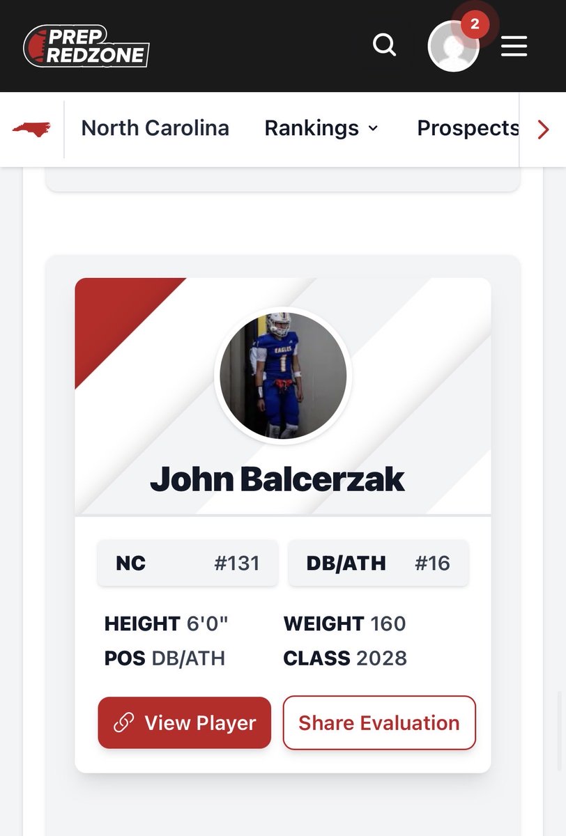 JBalcerzak2028's tweet photo. Thank you @whelms21 and @PrepRedzoneNC for the article! Exited to show out this season! @FootballSlca @coachbusby2 https://t.co/3qEQ7wjK44