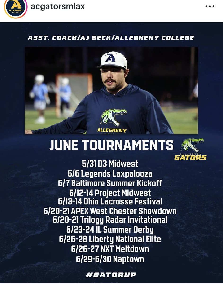 CvilleCometsLax's tweet photo. Be sure to say hi to @acgatorsmlax Coach AJ at these summer events! https://t.co/stBxwOuAtp