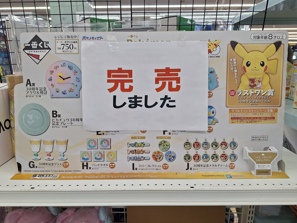2ロットともに 完売御礼ﾂ‼️‼️ 一番くじ Pokémon 30th ANNIVERSARY