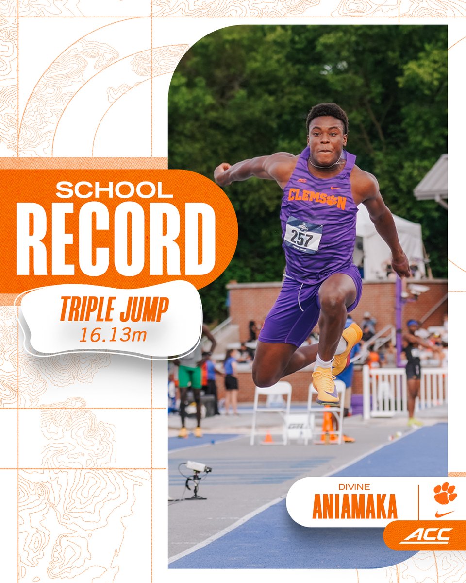 ClemsonTrackXC's tweet photo. Divine punches his ticket to Eugene via a school record break in the men's triple jump 🤯 https://t.co/D9W6Coc6SK