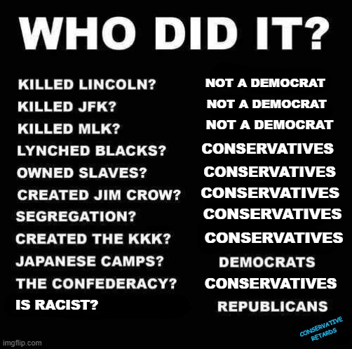 FoundaBitch's tweet photo. @12th_tim LOL  #FoundABitch
Nice made-up horseshit, genius. 

Who did the KKK endorse in 2016?  Democrats? 
Who is waving around confederate flags? Democrats? 🤣

Fixed your dipshit meme.  STFU forever. https://t.co/T5F4uTkOQi