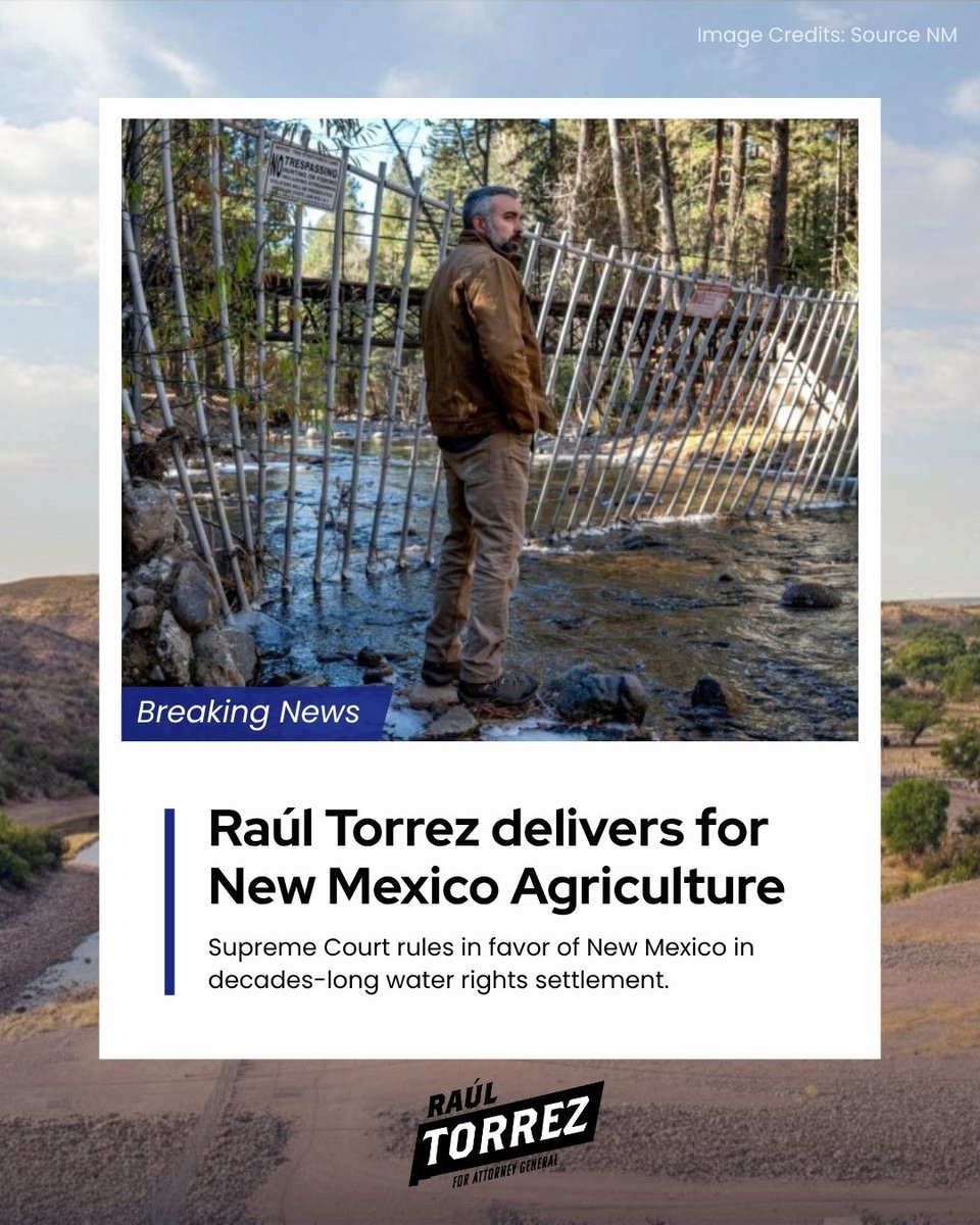 TorrezforNM's tweet photo. Big win for New Mexico. After years of litigation, this agreement protects our farmers, ranchers, and communities that rely on the Rio Grande. We're securing a stronger future for our state.  Read more below. #nmpol https://t.co/CbDK8IPox8