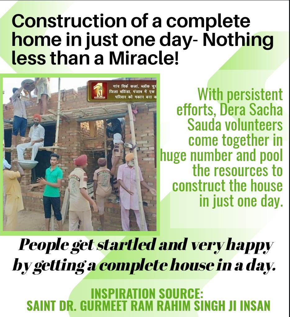 Satinder__Insan's tweet photo. Food,clothes &amp; Homely Shelter are the three basic necessities of Human.There are millions of homeless in our country.
&amp; under pious guidance of Saint Gurmeet Ram Rahim Ji, Thousands Home have been built for the poor by the followers of Dera Sacha Sauda!
#HomeForHomeless https://t.co/Fzv18yftU2