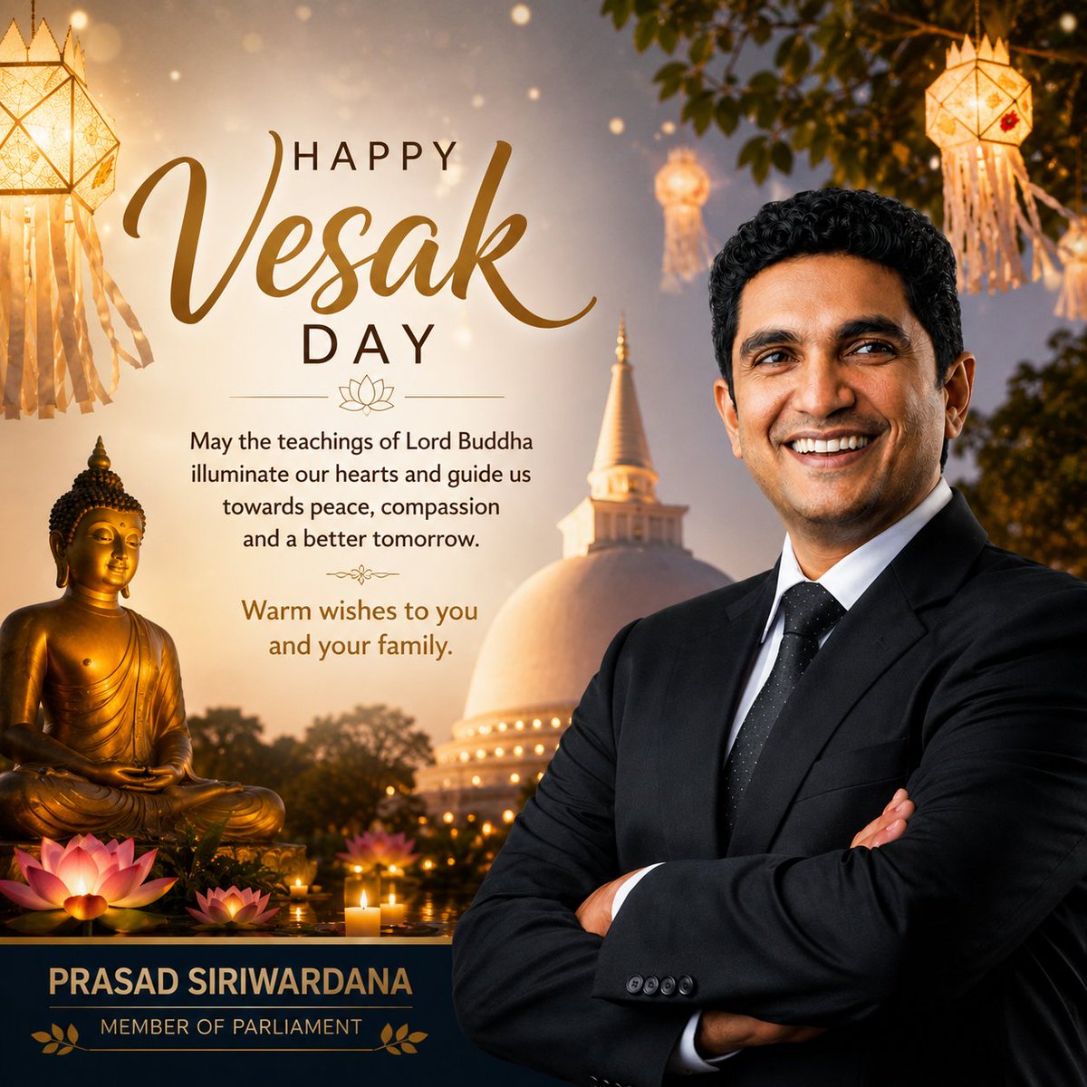PrasadPolitixLK's tweet photo. උතුම් වෙසක් මංගල්යයක් වේවා🙏
පාර්ලිමේන්තු මන්ත්රී ප්රසාද් සිරිවර්ධන 🇱🇰 | #ProgressForAll #PrasadSiriwardana #SriLankaPolitics #SJBSriLanka #SJBMirigama #SJBGampaha #SamagiJanaBalawegaya #SamagiJanaSandanaya https://t.co/ZaBftjPbcN
