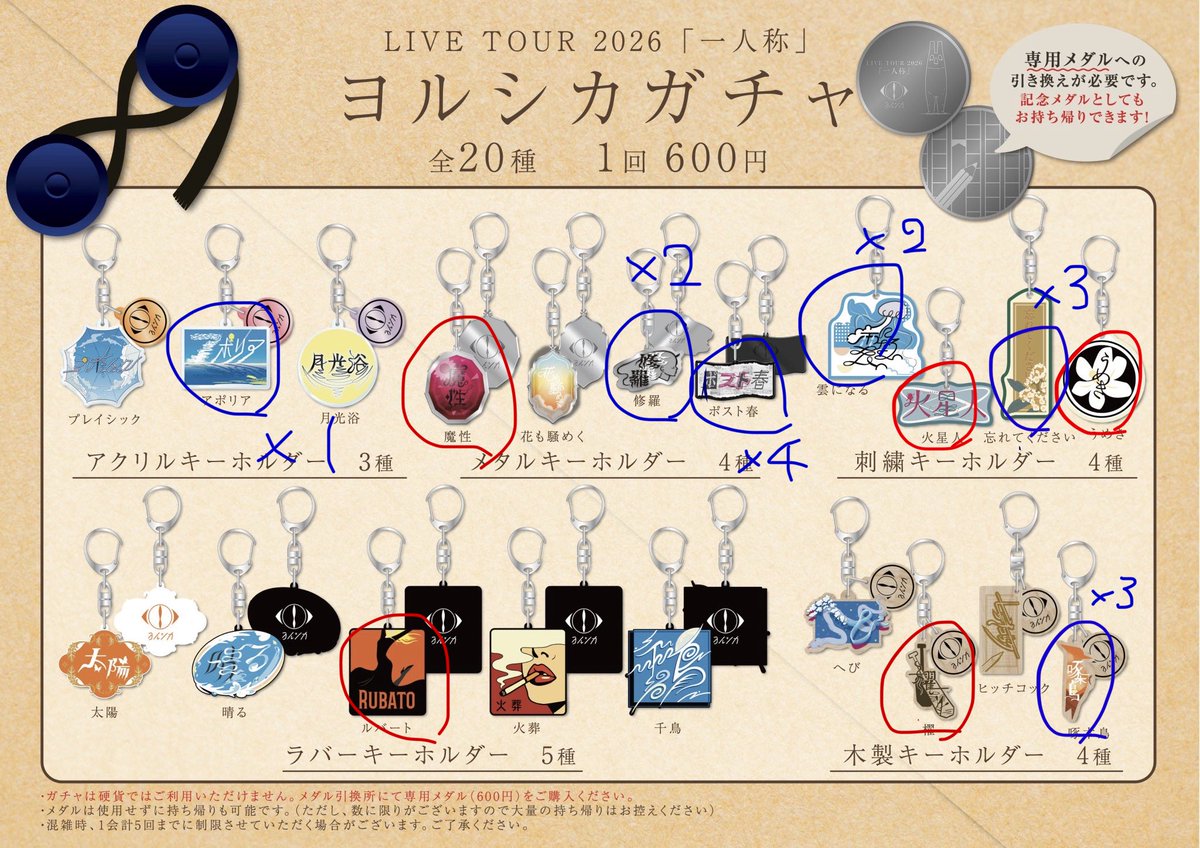 torimothy's tweet photo. 【交換】ヨルシカ 一人称 ガチャ

譲:🟦
求:🟥

会場での交換希望
検索からでもご気軽にお願いします🙏 https://t.co/0qhkKctrou